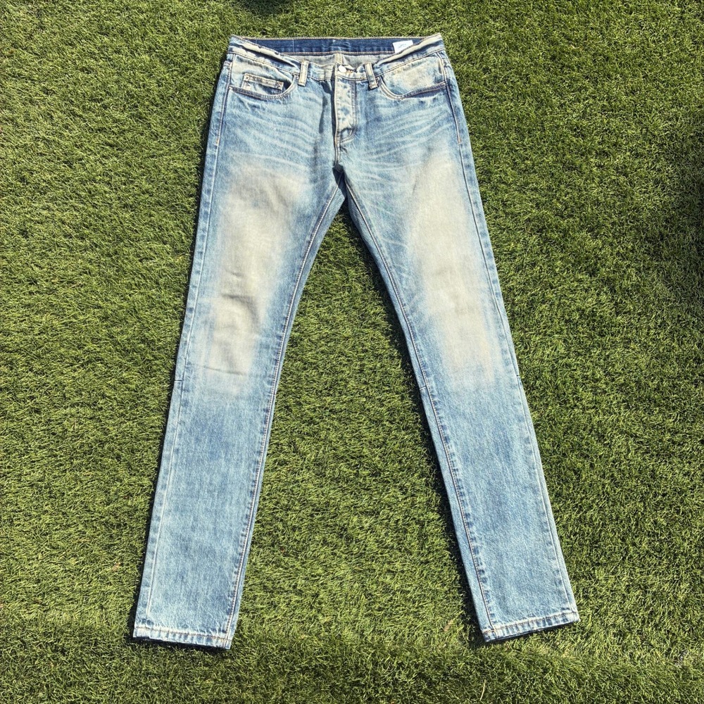 MNML Mens 32x34 Slim Fit Straight Leg Denim Jeans Light Wash Faded Blue
